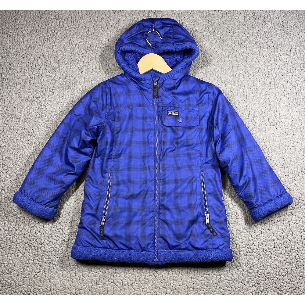 Patagonia Kids Reversible Ready Freddy Hoody Jacket Blue, Size 5-6 Puffer Sherpa